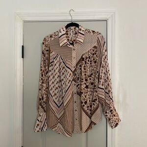 Free People Pink, Orange, Neutral Paisley Blouse Sz M